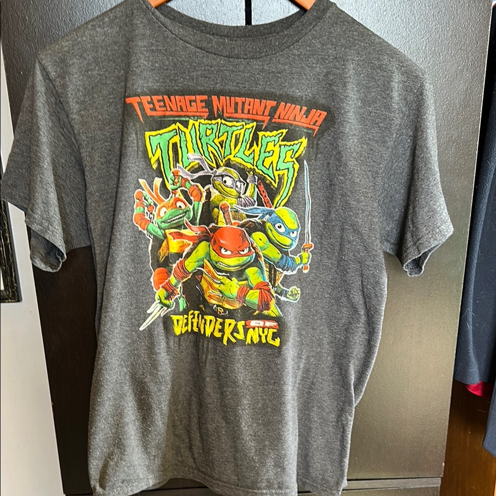 Gray Short Sleeve Tee with Teenage Mutant Ninja Turtles Graphic